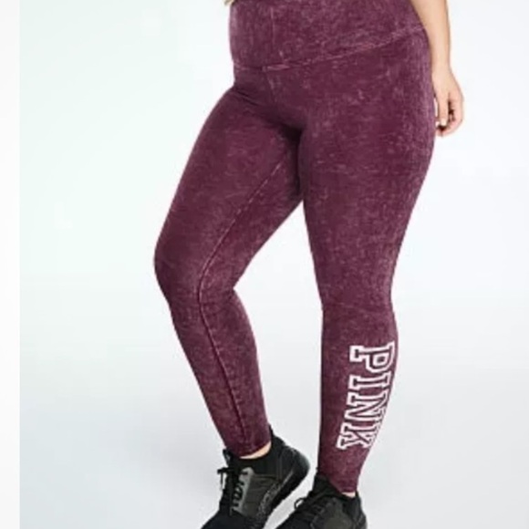 Victoria Secret PINK Cotton Washed Orchid Maroon High Waist Legging Logo Med - Picture 14 of 14